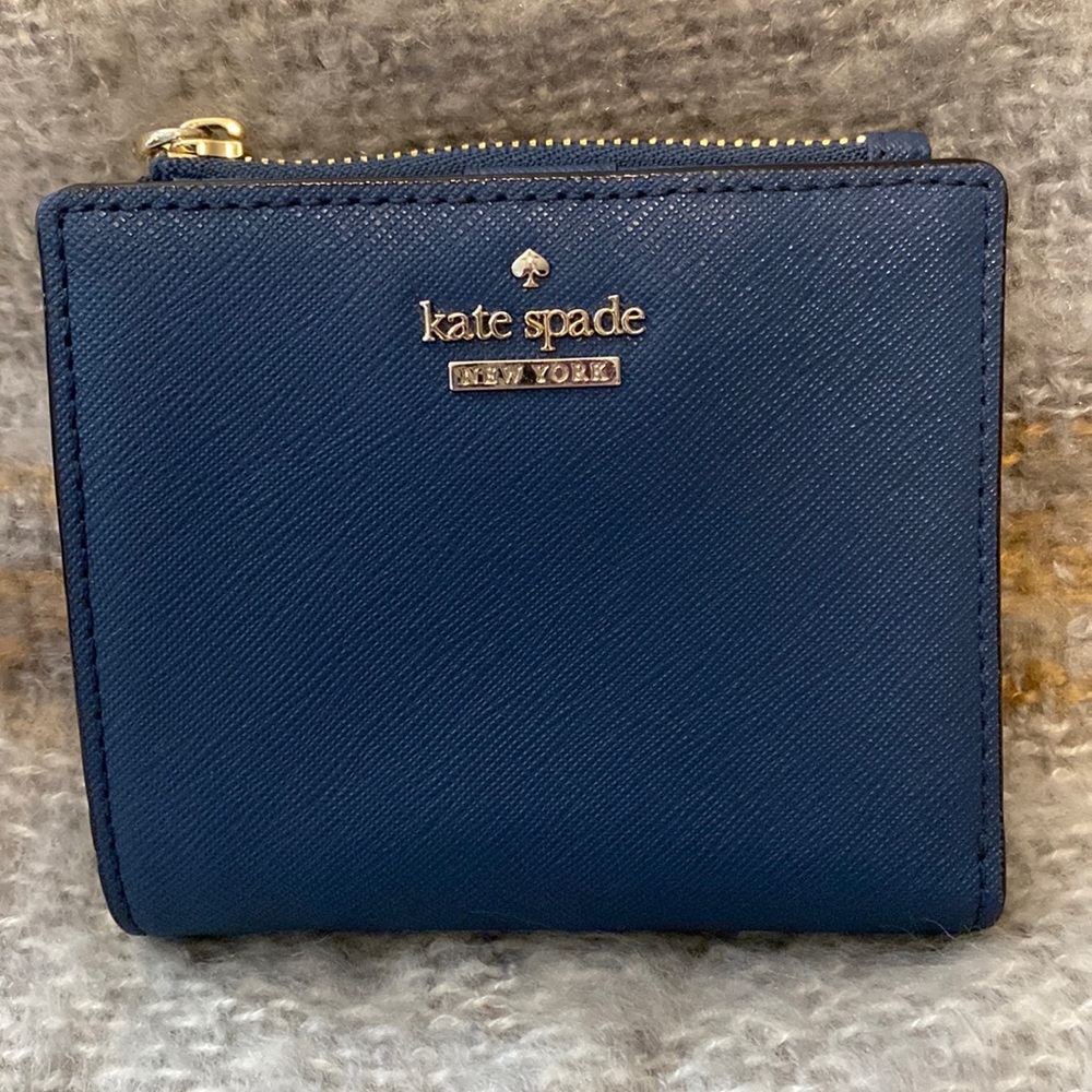 Kate Spade Navy Blue Leather Wallet 4.25”W 3.5”H